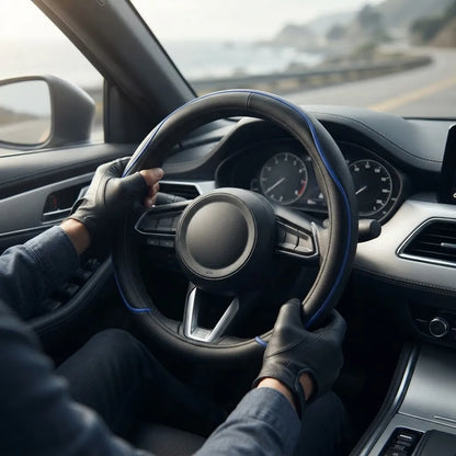 Forro de Volante Negro Con Relieve Azul Deluxe