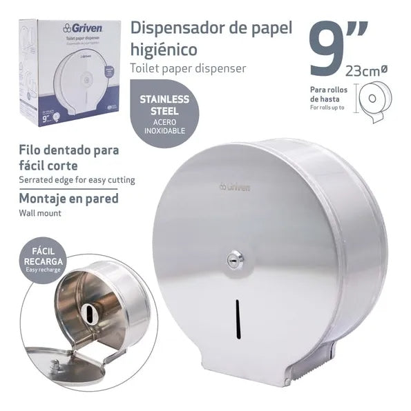 Dispensador De Papel Higiénico De Acero Griven De 9 Pulgadas