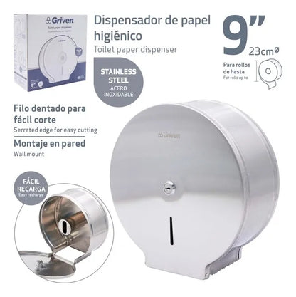 Dispensador De Papel Higiénico De Acero Griven De 9 Pulgadas