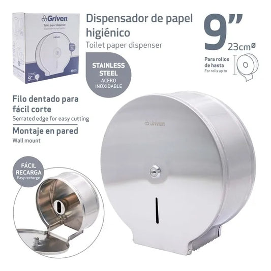 Dispensador De Papel Higiénico De Acero Griven De 9 Pulgadas