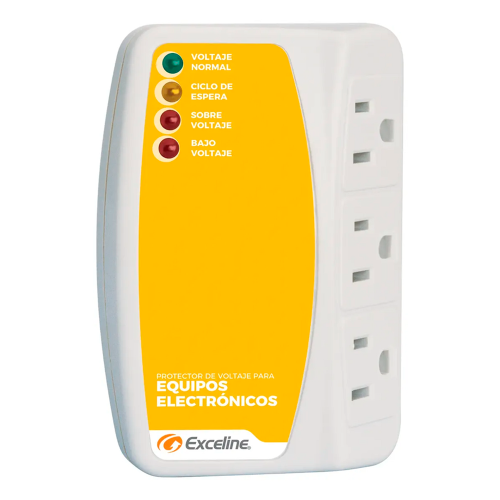 PROTECTOR DE VOLTAJE 120V DE 3 TOMAS EXCELINE