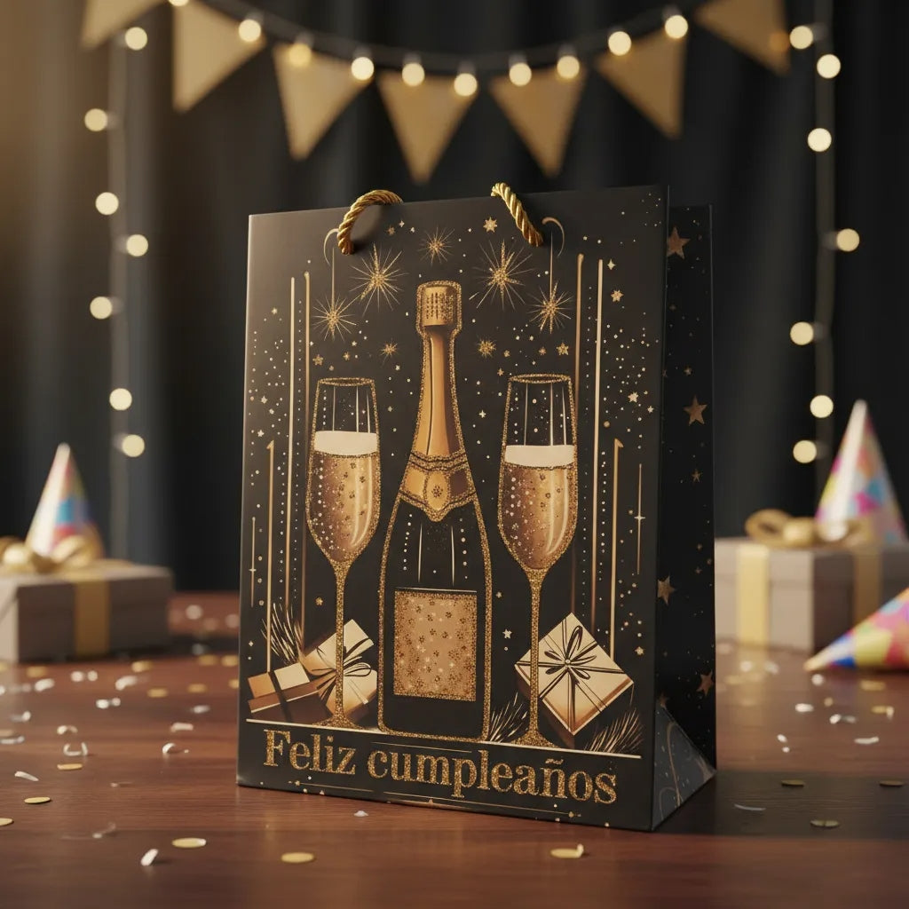 Bolsa De Regalo Glamour Feliz Cumpleaños 18x10x23