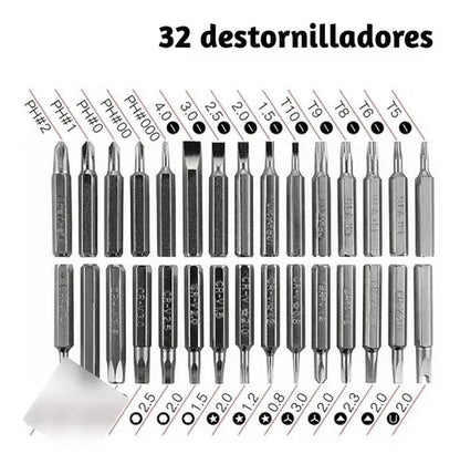 Kit Juego Destornillador 32 Piezas Desarmable Imán Piezas Herramientas