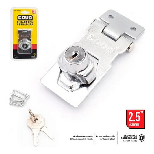 Aldaba Con Cerradura De 2 1/2 Pulgadas Cromada Marca Covo