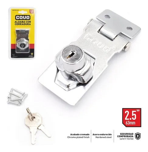 Aldaba Con Cerradura De 2 1/2 Pulgadas Cromada Marca Covo
