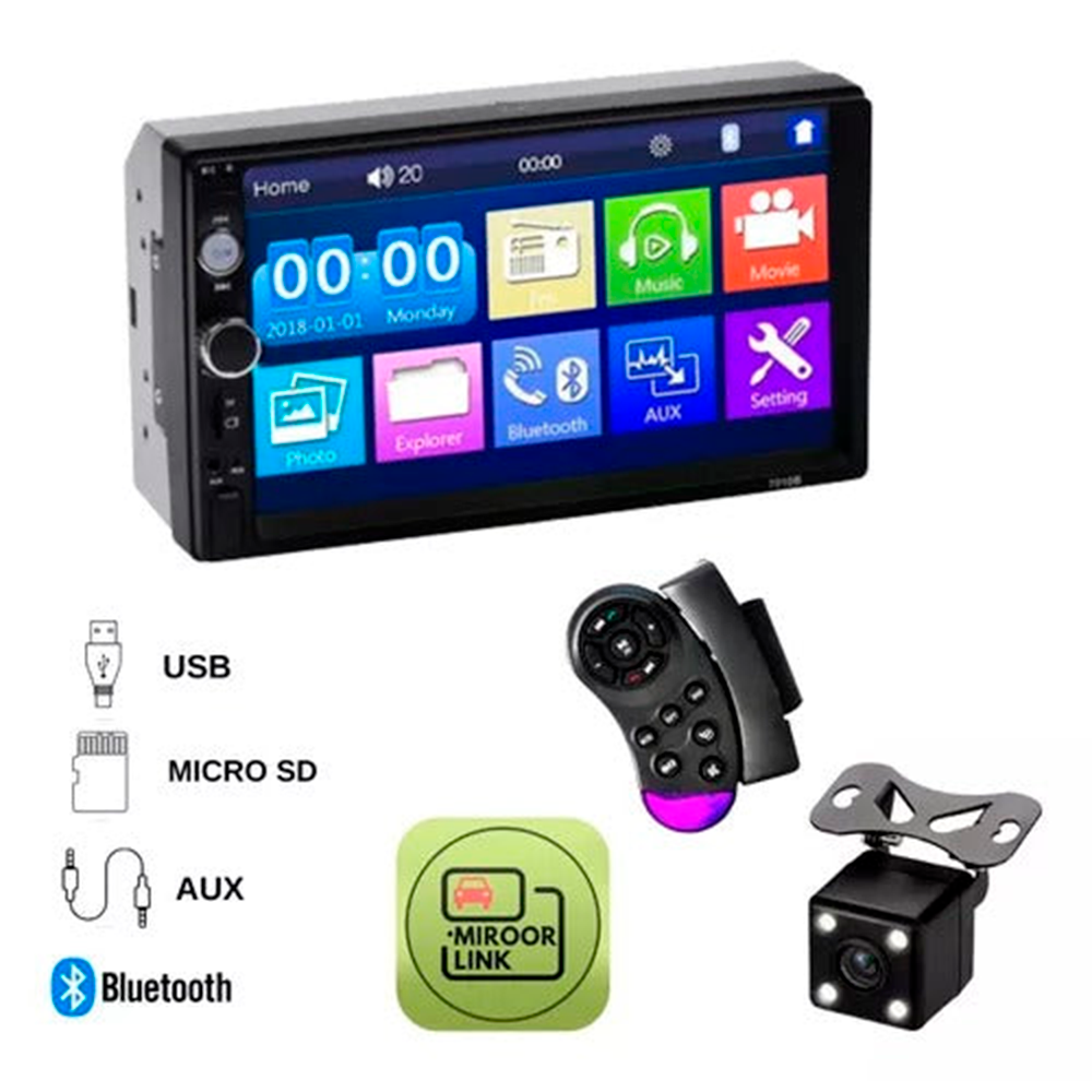 REPRODUCTOR DE PANTALLA 7" DOBLE DIN CON ACCESORIOS
