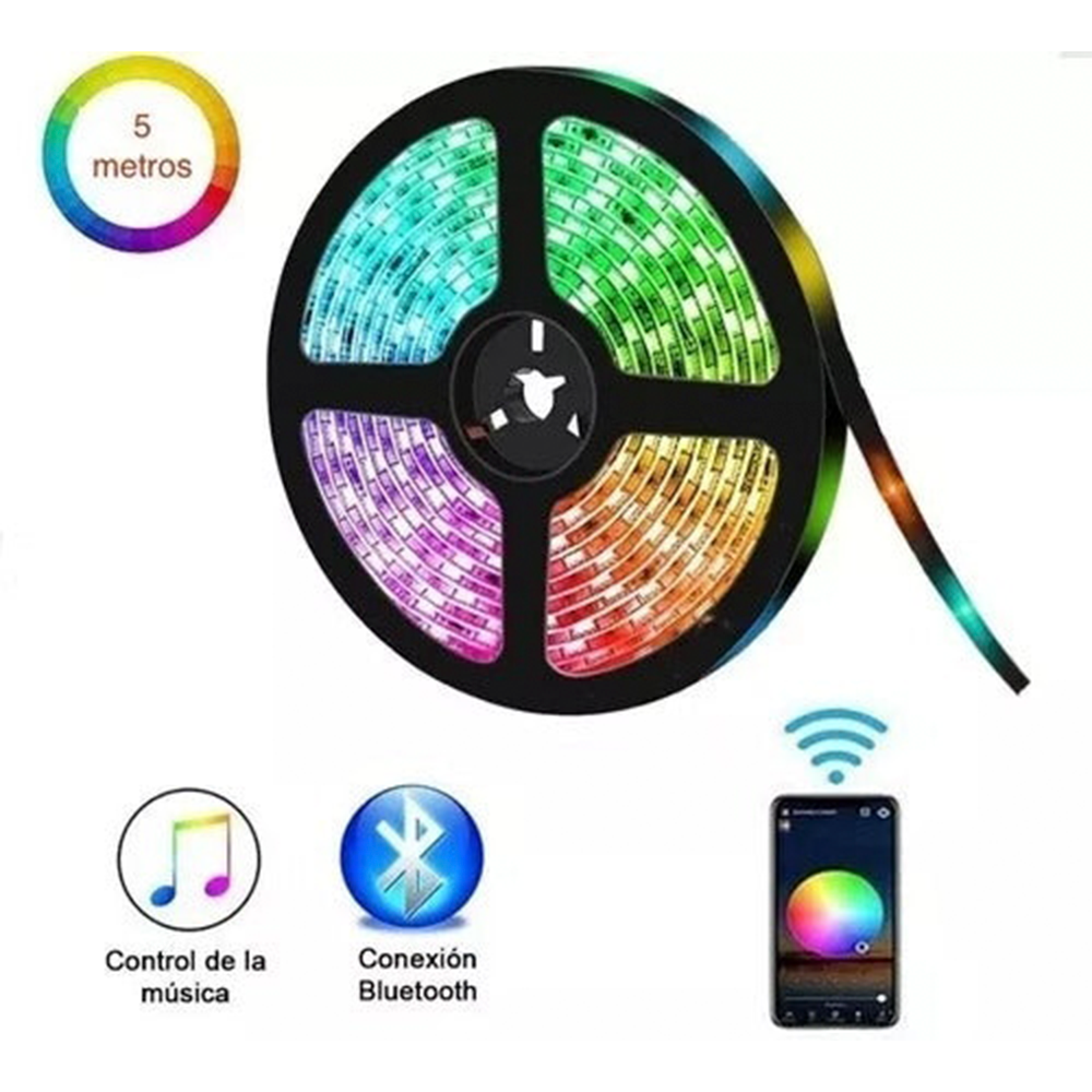CINTAS LED MULTICOLOR BLUETOOTH DE 5 METROS DECORATIVAS