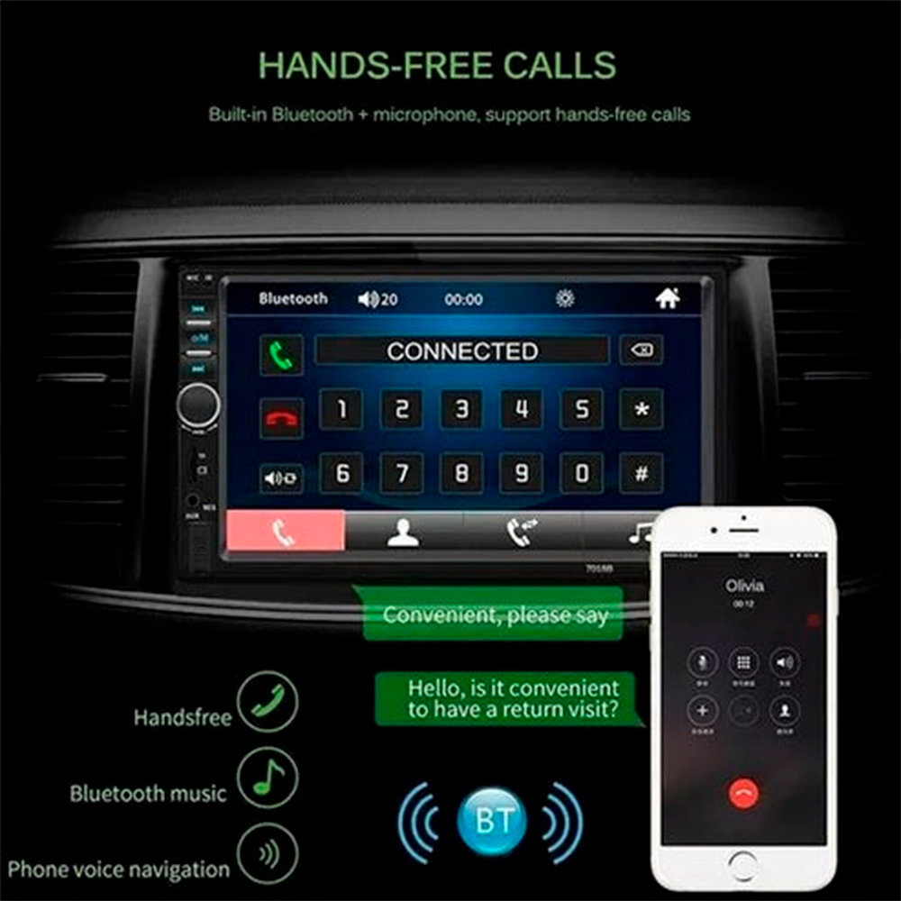 REPRODUCTOR DE PANTALLA 7" DOBLE DIN CON ACCESORIOS