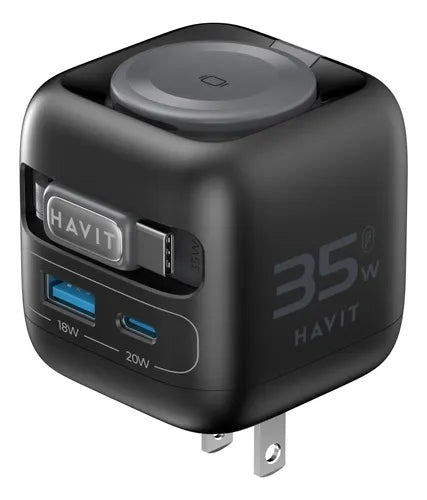 Mini Estacion De Carga Con Cable Retráctil 4 En 1 De 35 Watts