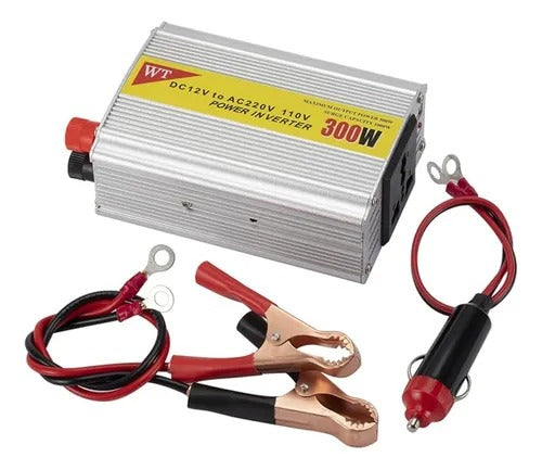 INVERSOR DE CORRIENTE 12V A 110V 300V 2 ENCHUFES Y USB