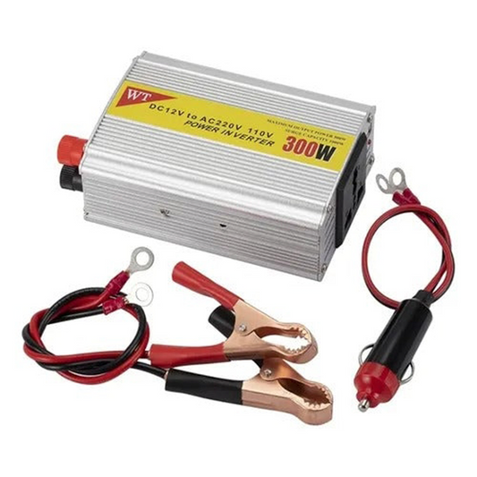 INVERSOR DE CORRIENTE 12V A 110V 300V 2 ENCHUFES Y USB