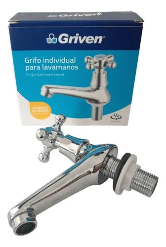 Llave Individual Para Lavamanos Metálica Tipo Cruz Griven