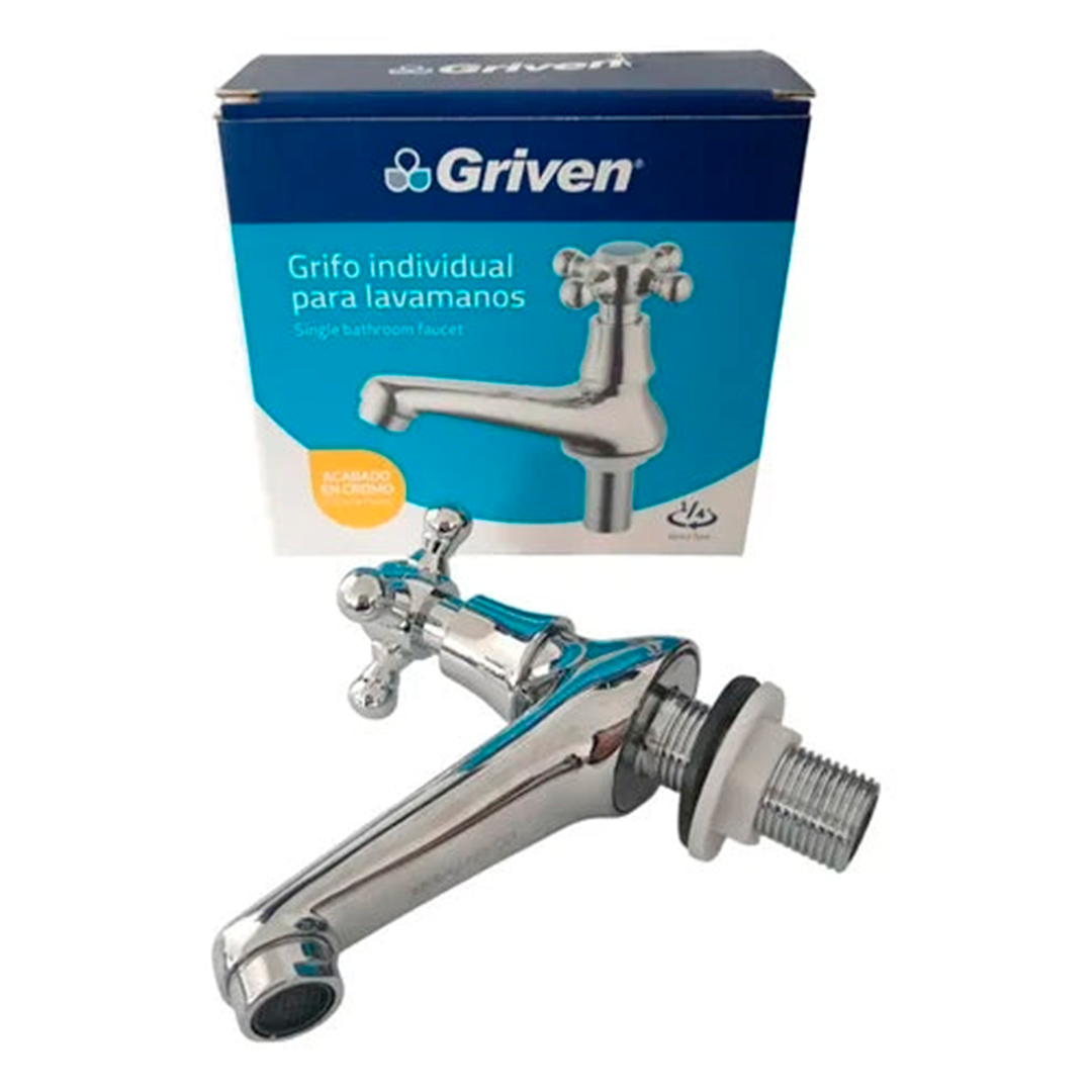 Llave Individual Para Lavamanos Metálica Tipo Cruz Griven