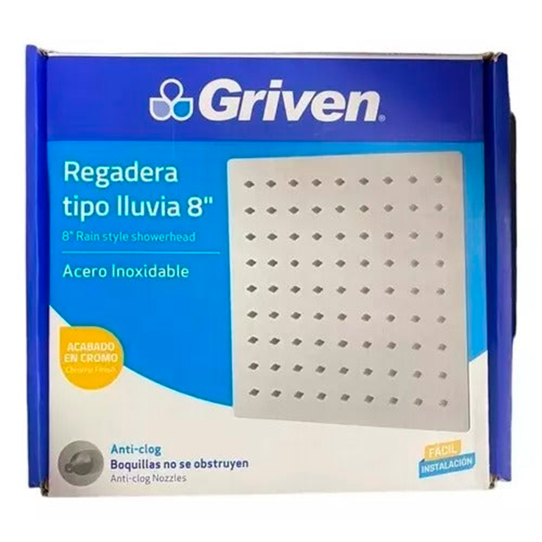 DUCHA REGADERA TIPO LLUVIA DE 8 PULGADAS GRIVEN