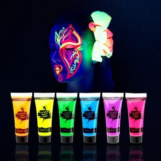 KIT DE 6 PINTURAS NEÓN UV CORPORAL - FACIAL