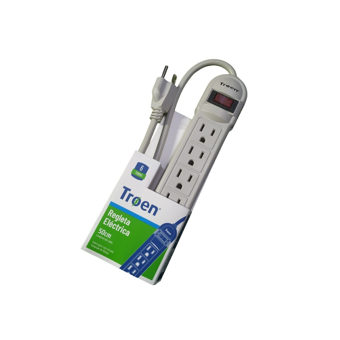 Regleta Eléctrica De 6 Tomas 50 Cm Longitud De Cable Troen