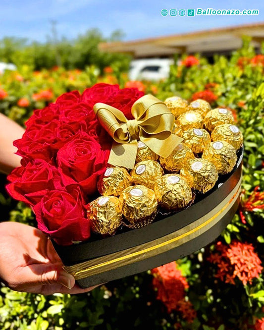 Arreglo de flores y ferreros