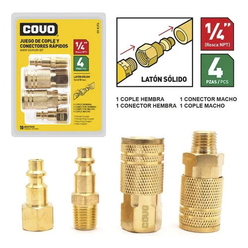 Juego De Acople Rápido De 4 Piezas Compresor De Aire 1/4 Covo