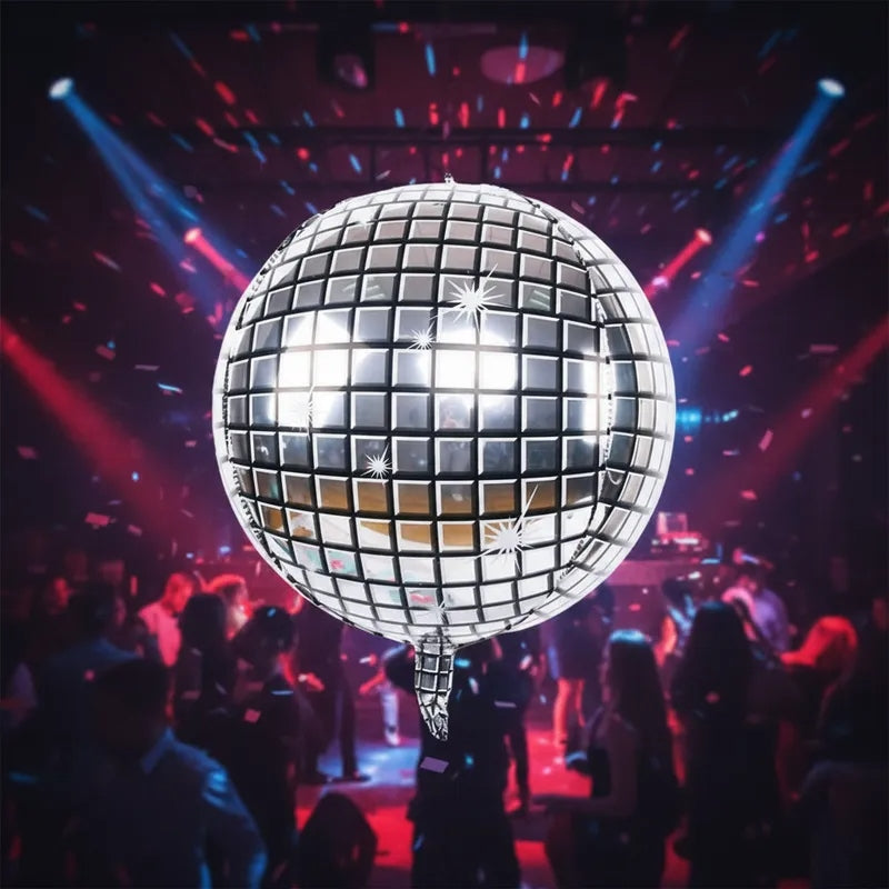 Globo Metalizado Discoteca 4d Plateado Para Fiestas Arreglo