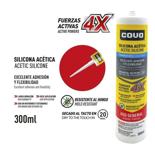 Silicon Sellador Transp.acética Rtv Cartucho 300g Marca Covo