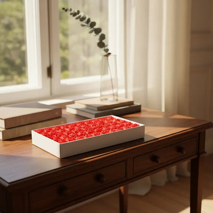 Flores Artificiales Rojas Caja Con Visor 50 Piezas Arreglos