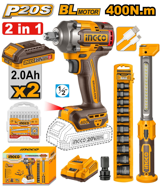 Kit De Llave Pistola De Impacto 1/2 Con Dados Y Linterna Ingco