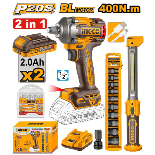 Kit De Llave Pistola De Impacto 1/2 Con Dados Y Linterna Ingco