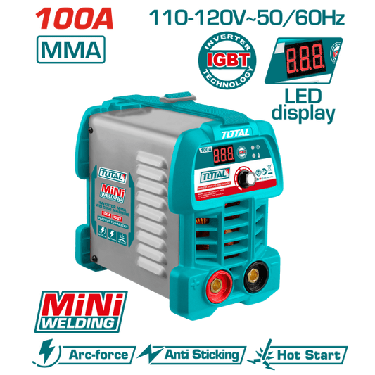 MAQUINA DE SOLDAR MINI TOTAL TOOLS DE 100AMP 110V CON ACCESORIOS