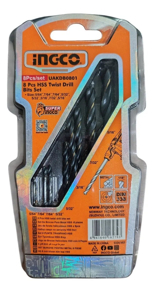 Juego De Mechas Para Metal 8 Piezas HSS Marca INGCO