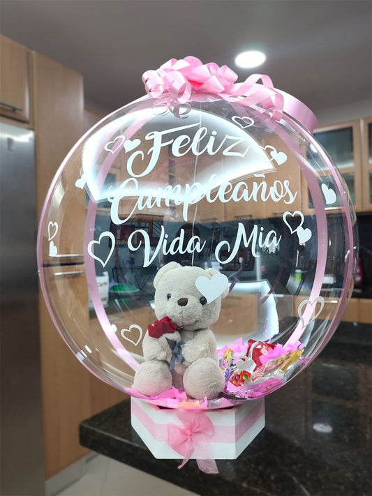 ARREGLO GLOBO BURBUJA CON PELUCHE