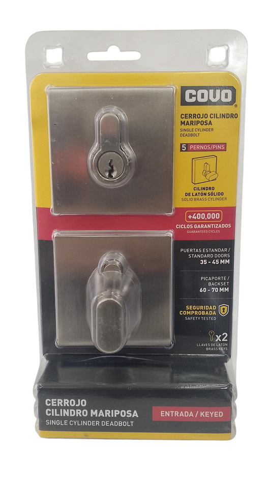 Cerrojo Puerta Cuadrado Llave/mariposa Satinado Covo 5 Perno