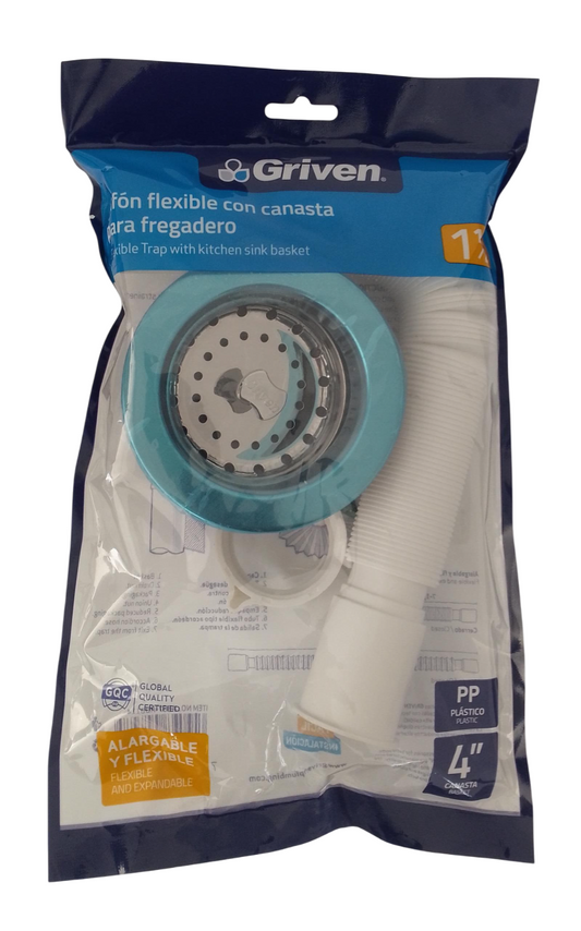 Kit De Desagüe Fregadero Con Canasta Y Sifón Flexible 1 1/2