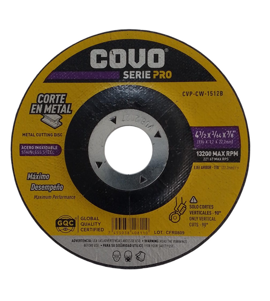 Disco Corte De Metal Serie Pro 4 1/2 Pulgada Covo Extrafino