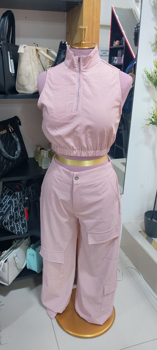 SET CONJUNTO PANTALON COLOR ROSA PASTEL