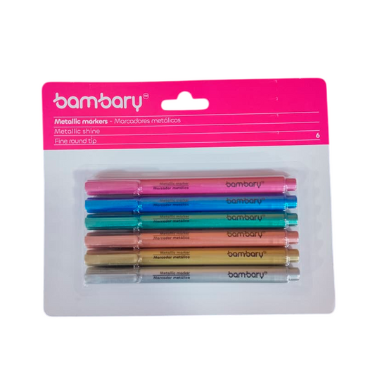 Marcadores Metalizados Punta Redonda De 6 Unidades Bambary
