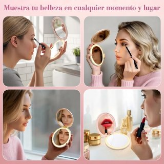 Espejo Redondo De Maquillaje LED Recargable Compacto