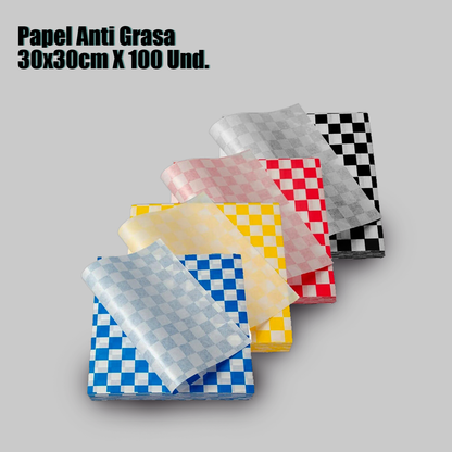 Papel Anti Grasa Cuadro Amarillo /blanco 30x30cm X 100 Und.