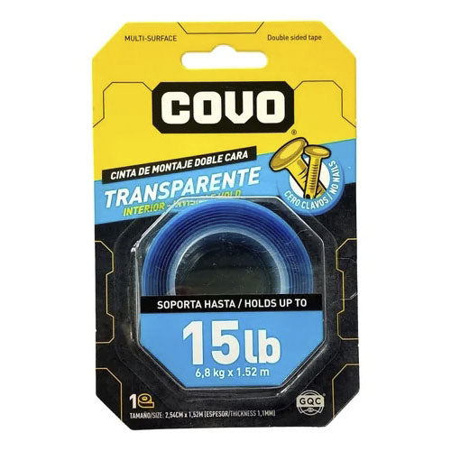 Cinta Doble Faz Azul Transparente Soport Hasta 6.8kilos Covo