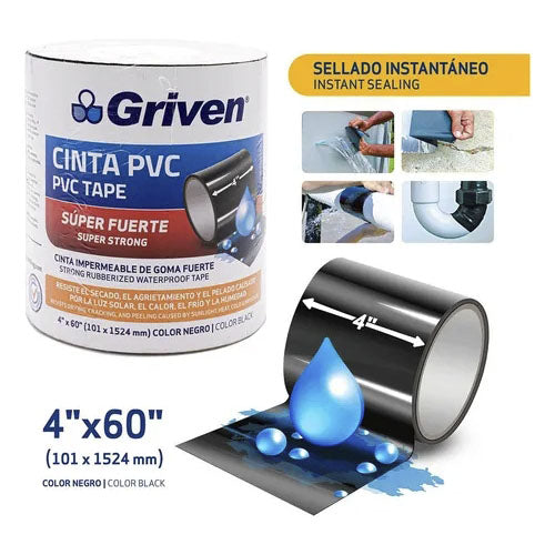 Cinta Pvc Griven Flextape Impermeable Negra Sellado Instantaneo