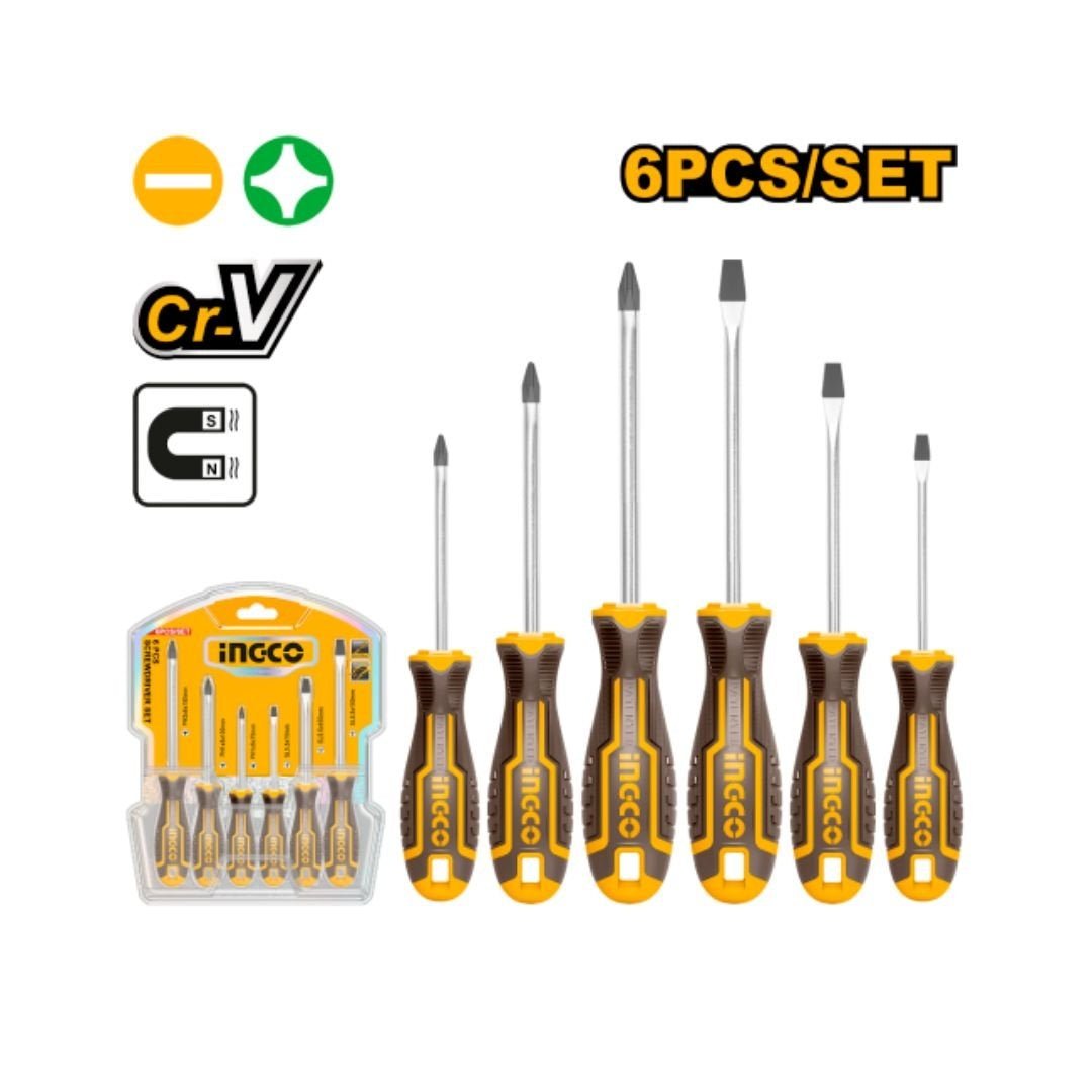 Juego De Destornillador Ingco Incluye 6 Piezas Resistentes