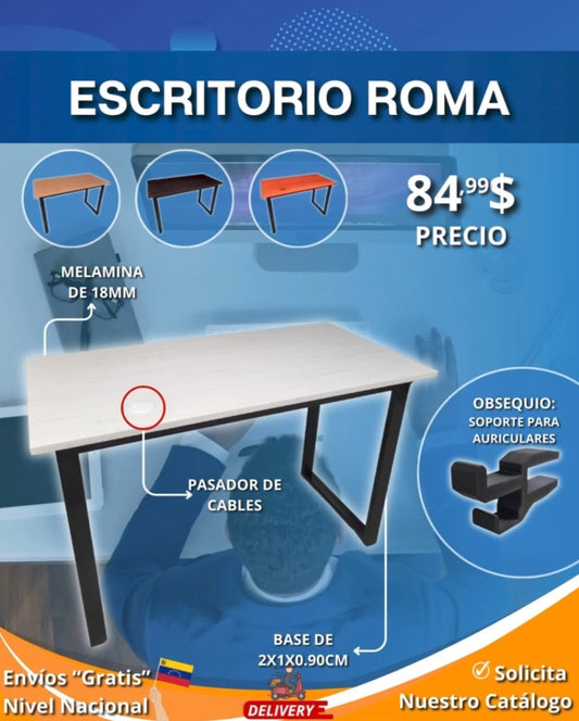 ESCRITORIO ROMA CON PASA CABLES - SOPORTE PARA AUDIFONOS