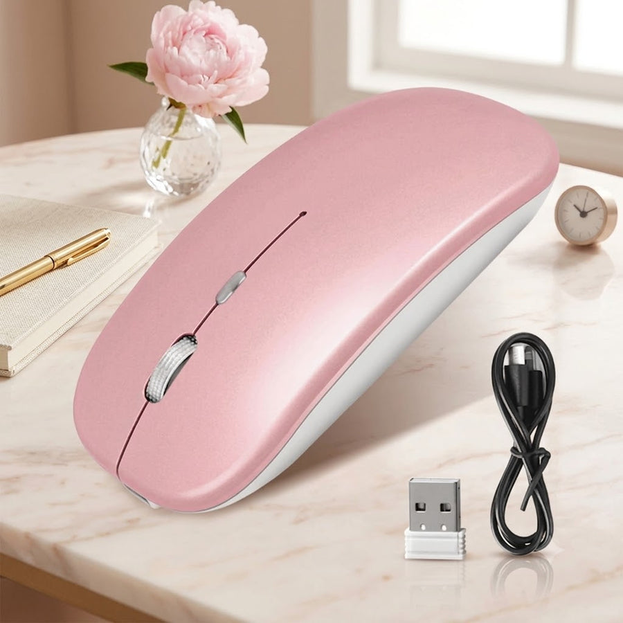 Mouse Inalambrico Bateria Recargable Luz Led - Rosado