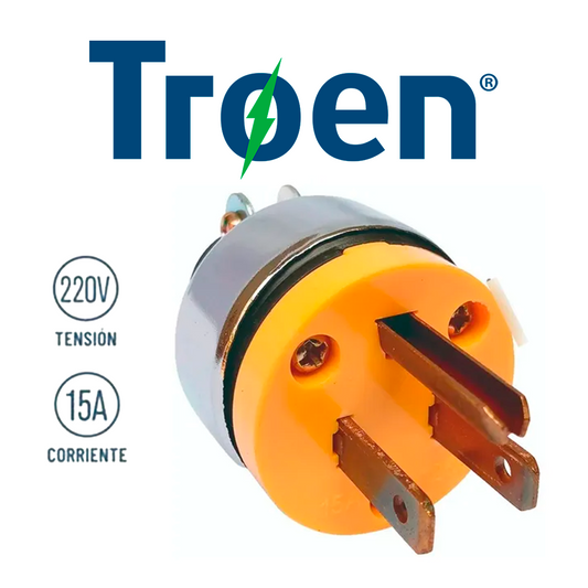 Enchufe Metálico Macho 2 Polos + Tierra 15 Amperios Troen 125v