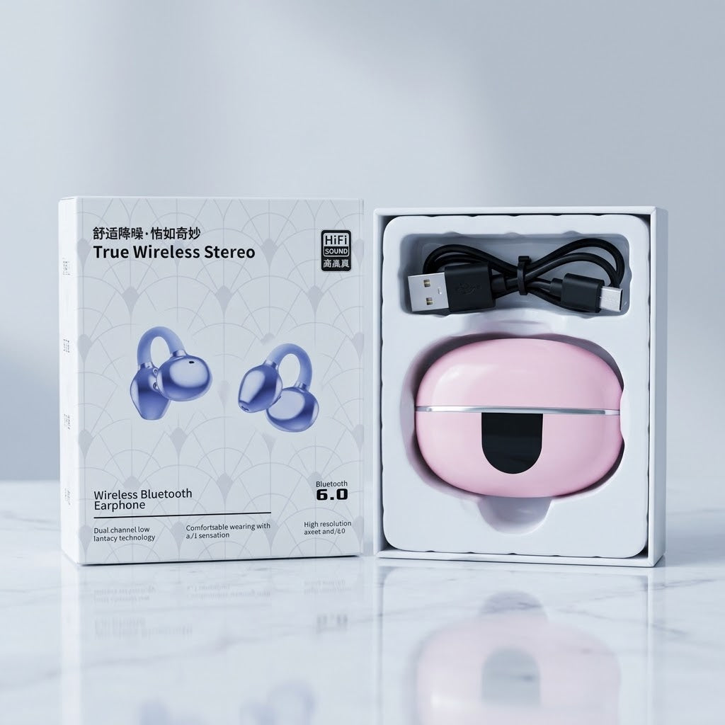 Audífono Earpods Bluetooth Ergonómico Tipo Zarcillos - Rosado
