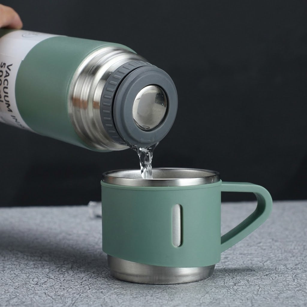 TERMO TERMICO + 3 TAZAS VERDE