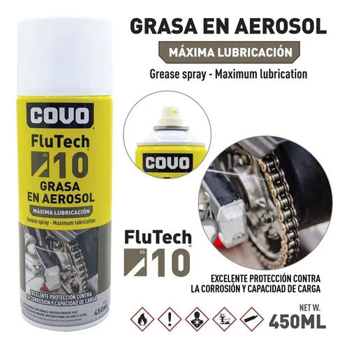 Spray Lubricante Grasa En Aerosol Flu Tech 450 Ml Marca Covo