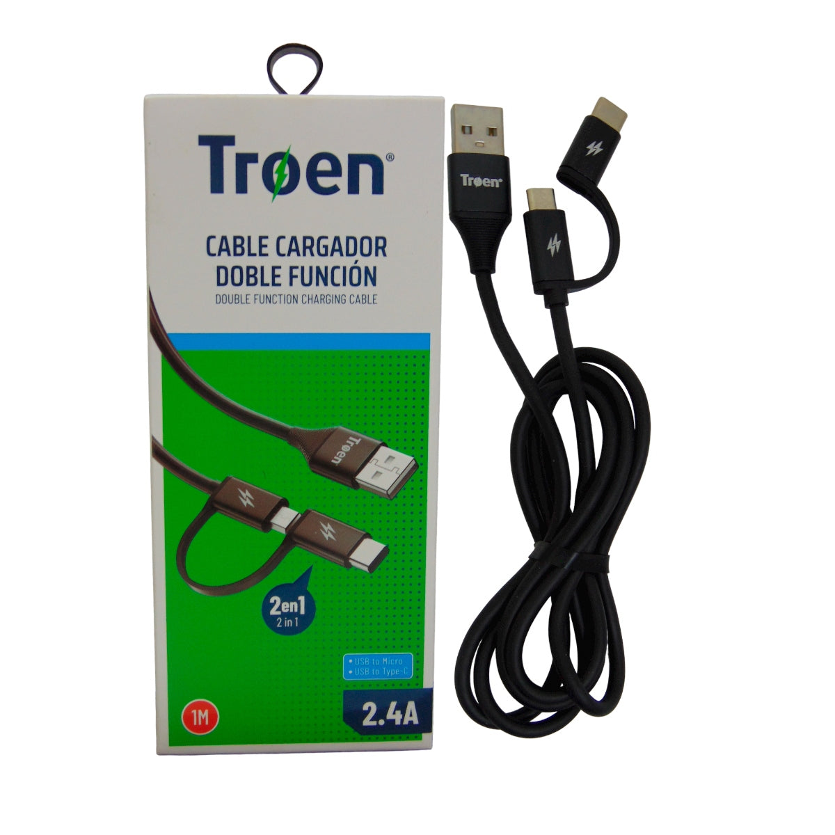 Cable Cargador Doble Función Micro Usb/tipo C 2.4 A 1 Metro