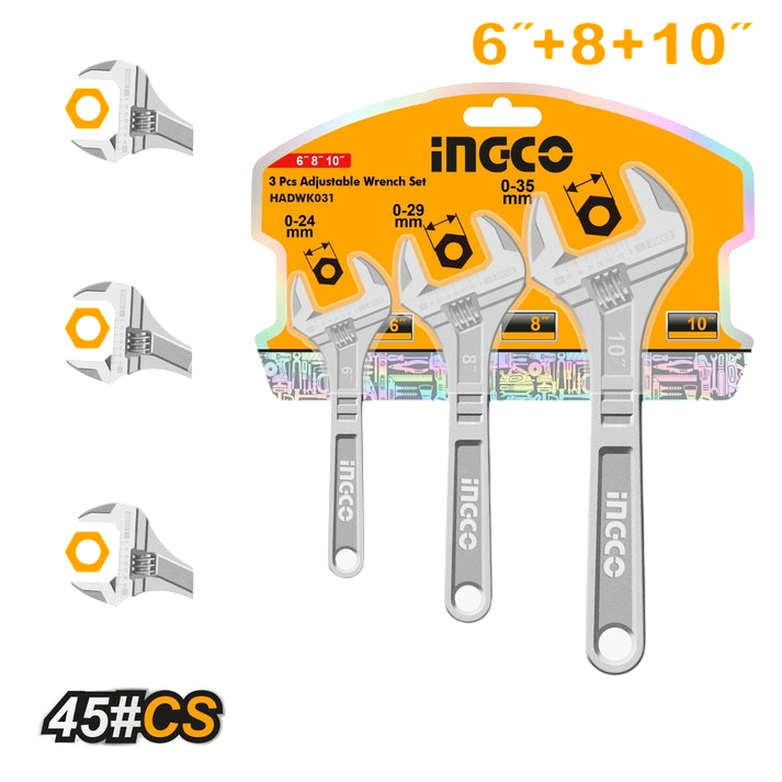 Juego De 3 Llaves Ajustables Francesas Super Select Ingco