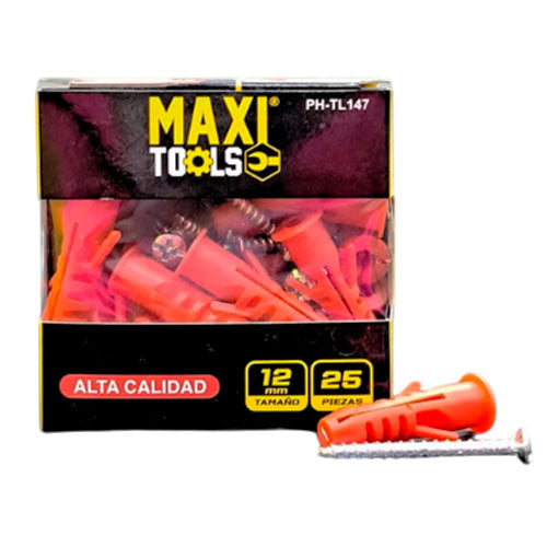 Tubo De Expansión Ramplug Rojo 3/4 + Tornillo 12x1 Maxi Tools