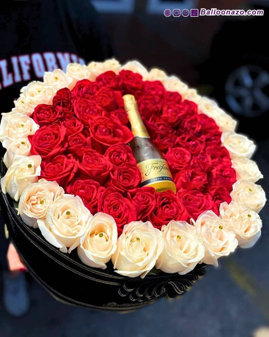 ARREGLO ELEGANTE FLORES Y VINO